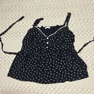 Brandy Melville Navy Floral Tie Tank Top